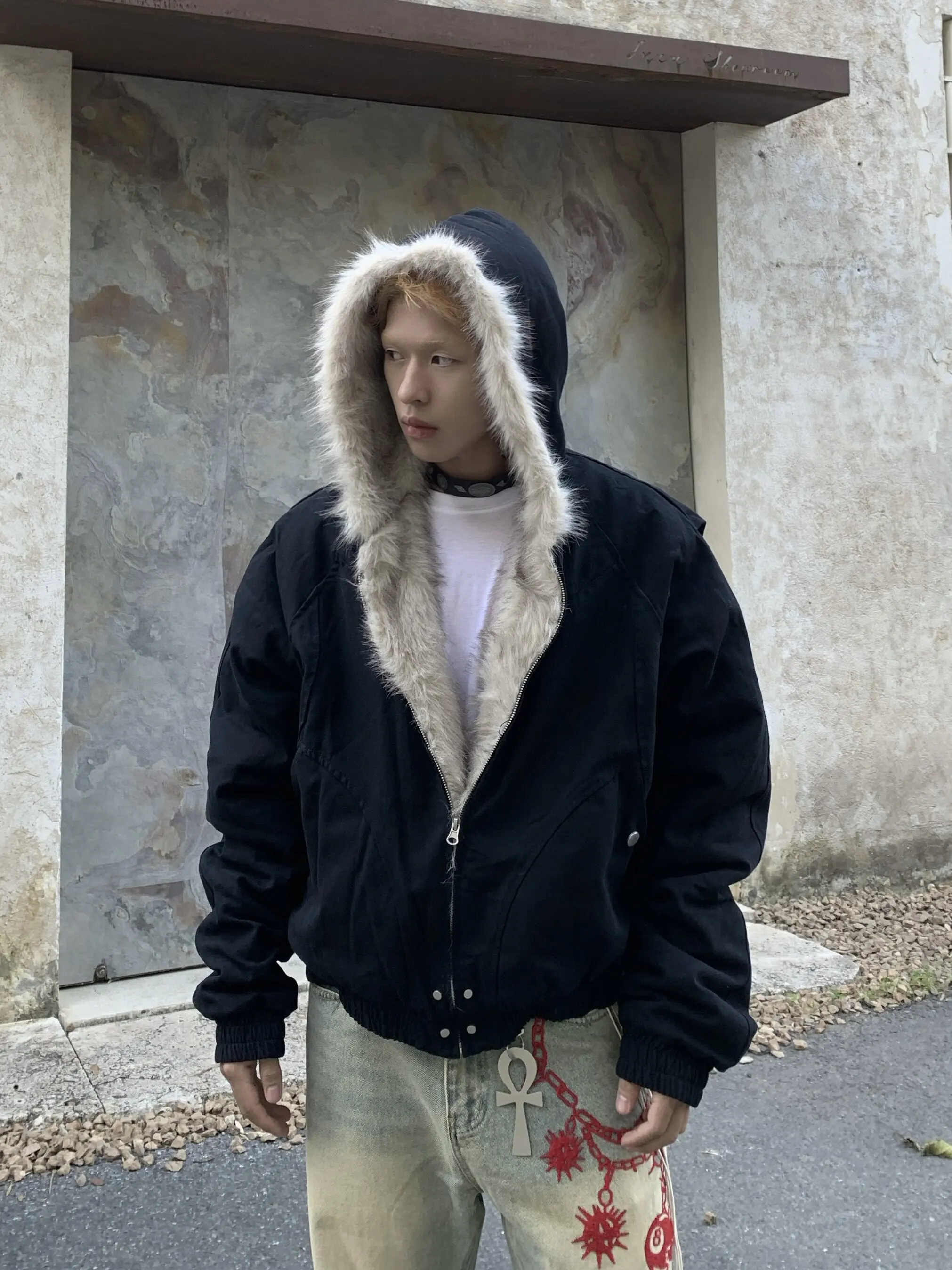 Thickened plush cleanfit heavyweight canvas cotton jacket