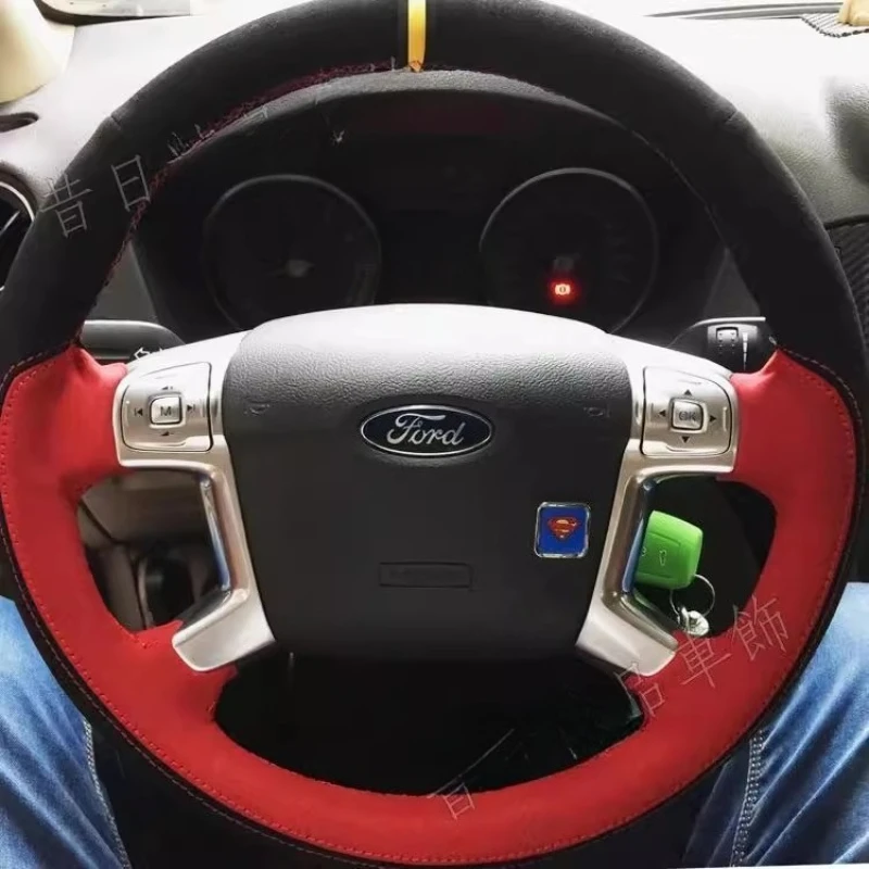 

Для Ford Mondeo 2007-2014 Galaxy 2006-2015 S-Max 2006-2014, прошитый вручную нескользящий чехол на руль из натуральной кожи и замши