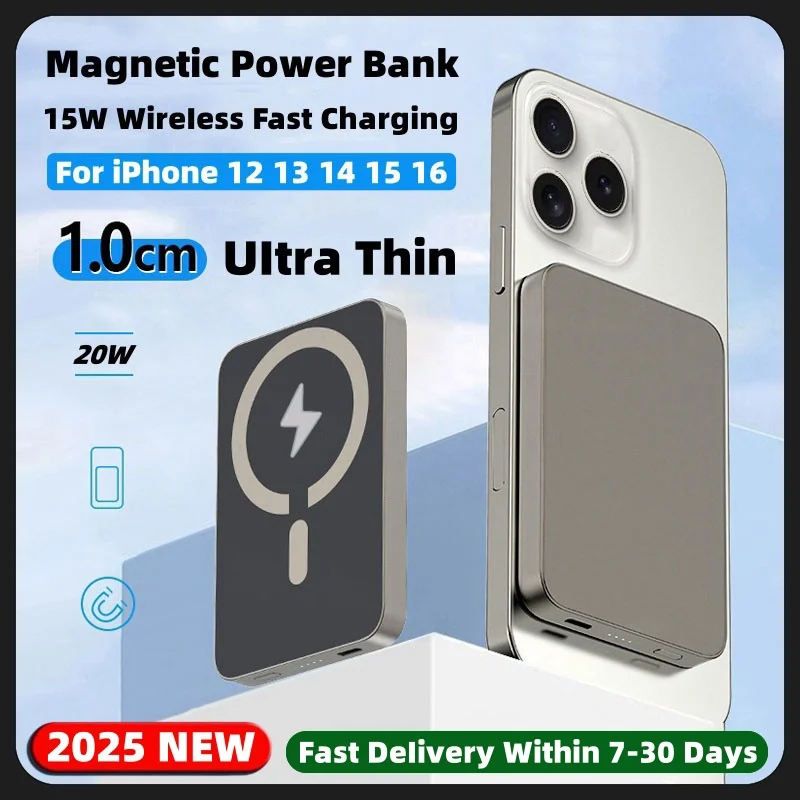 2025 New Magnetic Power Bank 10000mAh PD20W 15W Wireless Fast Charger For Apple iPhone Samsung Xiaomi Powerbank External Battery