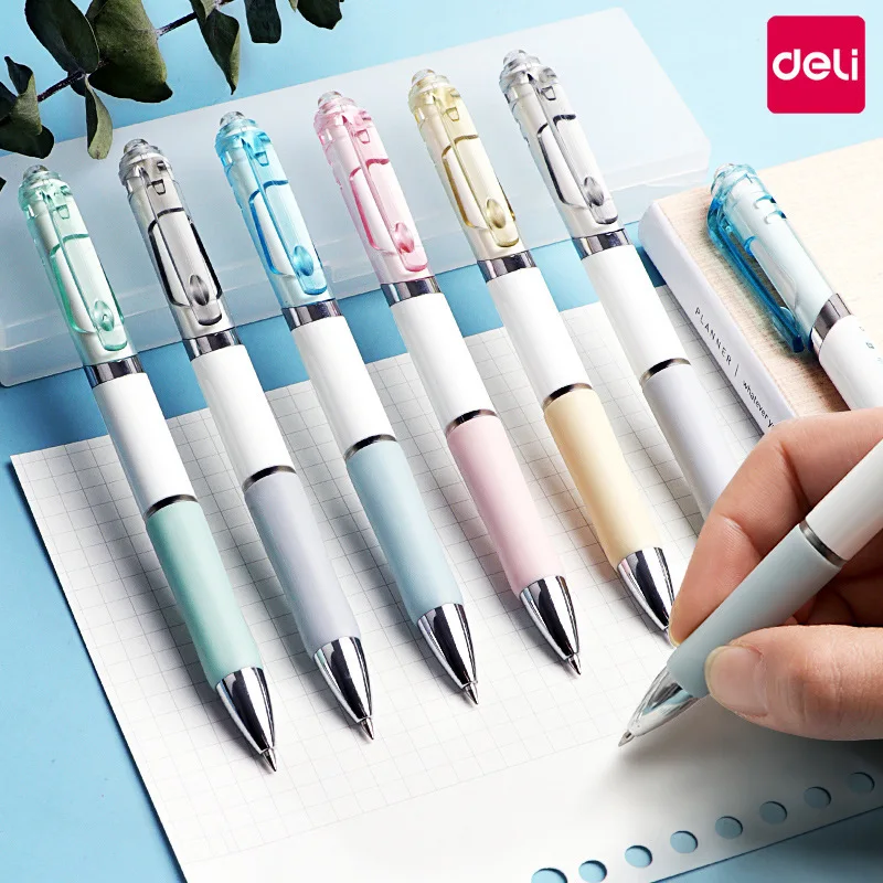 

Deli Gel Pens Set Retractable 0.5mm Refills Ink Black Colors Kawaii Ballpoint Pen for Writing Stationery School Supplies 12pcs