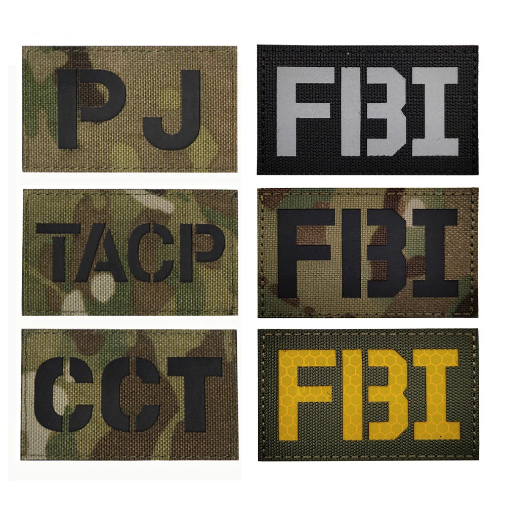 

Laser Cut English Letter IR Reflective Camouflage MP Morale PJ English Letter Backpack Armband Paste Patches for Clothing