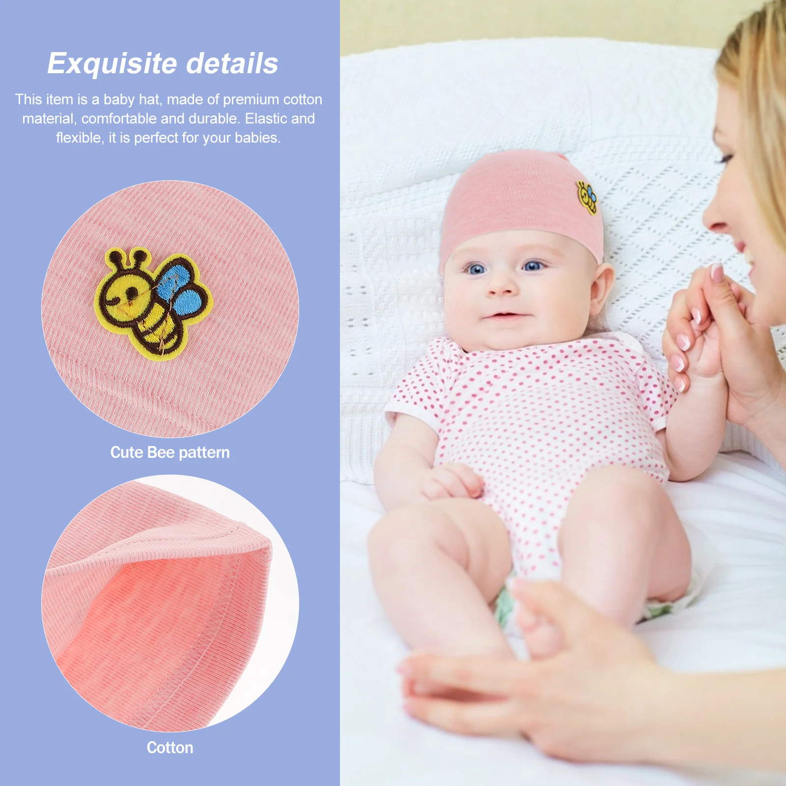 

2Pcs Baby Hats Elastic Breathable Cotton Newborn Caps Wear-Resistant Durable Household Baby Supply Lightweight Portable
