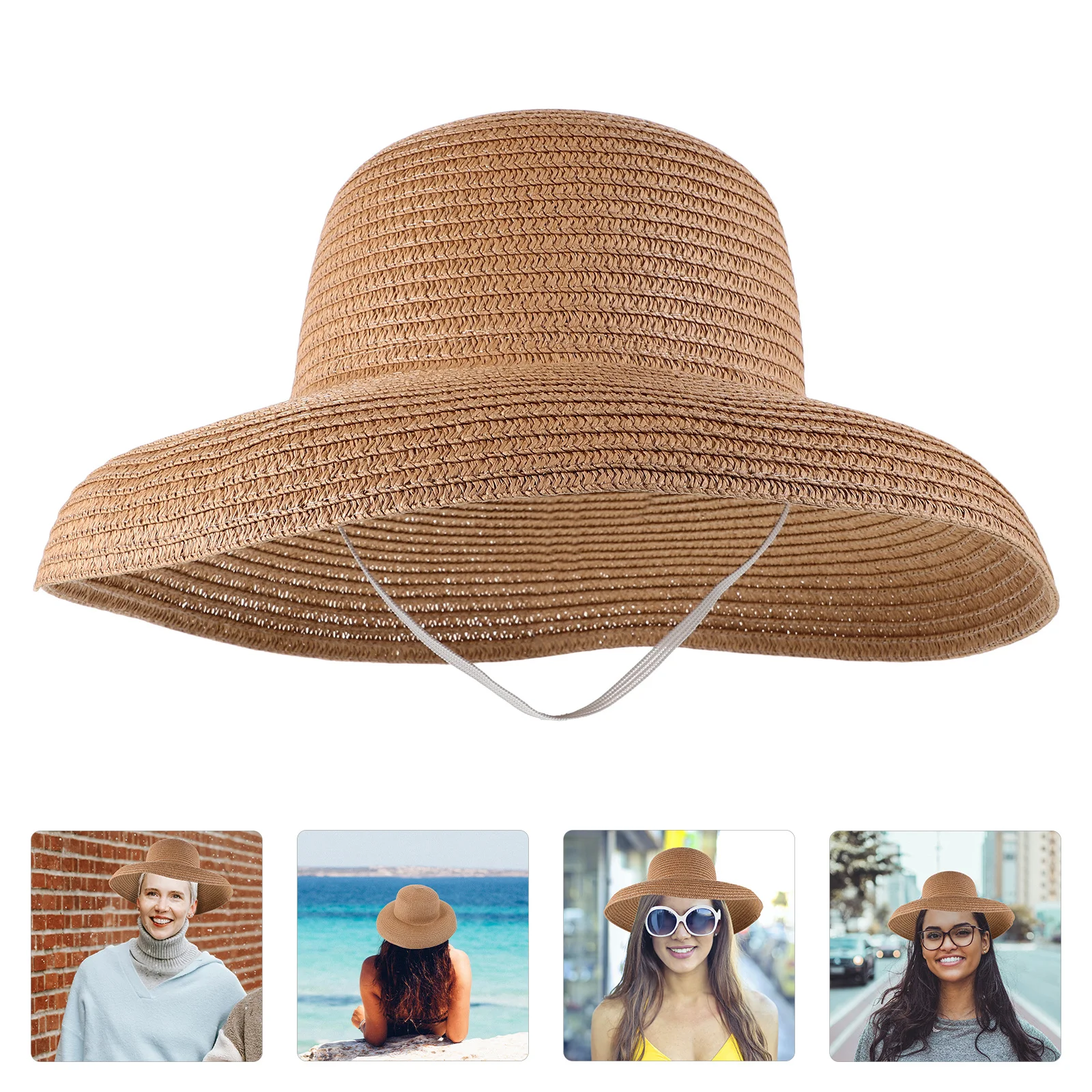 

Female Vintage Wide-Brim Straw Summer Hat Large Brim Breathable Sun Protection Outdoor Beach Hat Reusable Female Bucket Cap