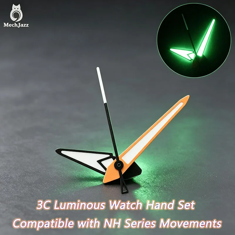 MechJazz Grade 3 Super Green Luminous Watch Hands, Fit NH35 NH36 8215 Mechanical Movements, Watch Mod Replacement Parts