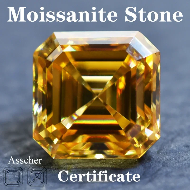 

Moissanite Stone Champagne Color Asscher Cut with GRA Certificate for Pass Diamond Tester Top Charms Jewelry Making Materials