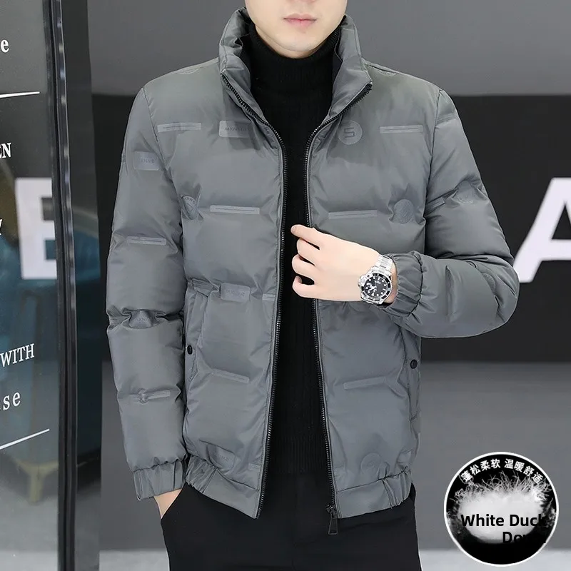

Мужская легкая пуховая куртка с воротником-стойкой, для активного отдыха, защита от холода, молодежная модная модель, с наполнителем из белого пуха, стандартная длина