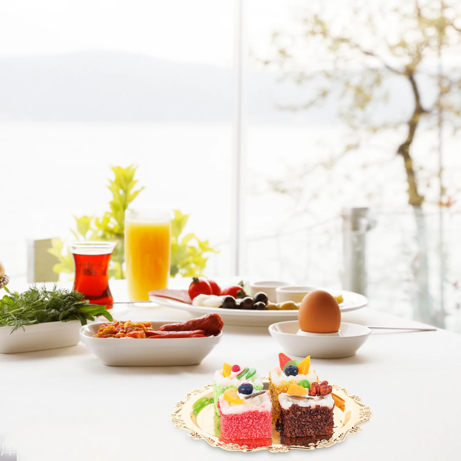 

Retro Fruit Tray Dessert Plates Stainless Steel Serving Household Holder Cake Storage Snack Plate Kitchen Barware Set