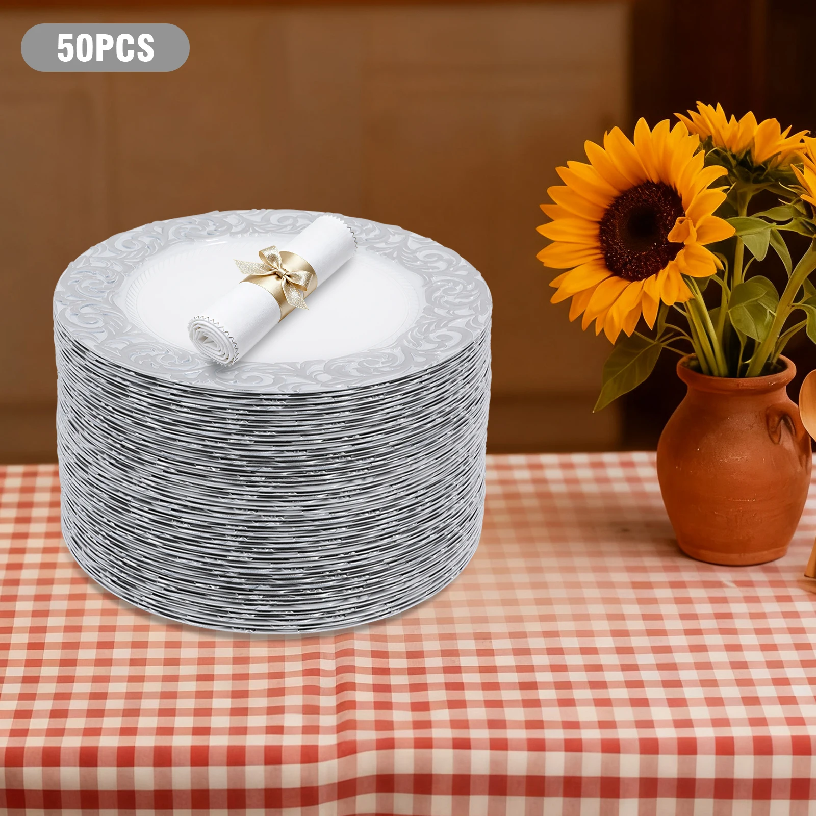 

50Pcs Antique Charger Plates 13 Inch Plastic Decorative Plate for Wedding Party Event Table Setting Decoration