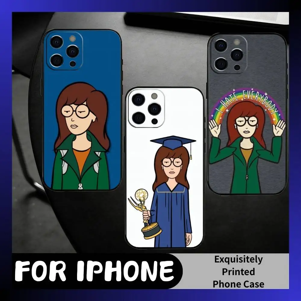 

Indifferent Daria Cartoon Phone Case For iPhone17,16,15,14,13,12 Plus,Max Soft Silicone Black Cover