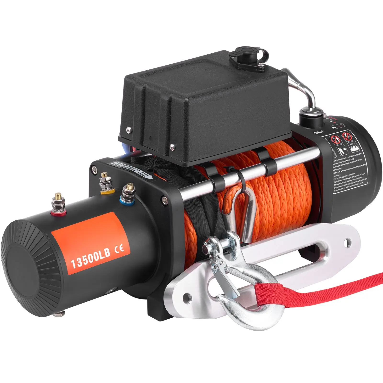 Electric Winch, 13500 lbs Load Capacity, 12V DC Truck Winch with Φ3/8 in x 80 ft Synthetic Rope, Wireless & Wired Remote Control