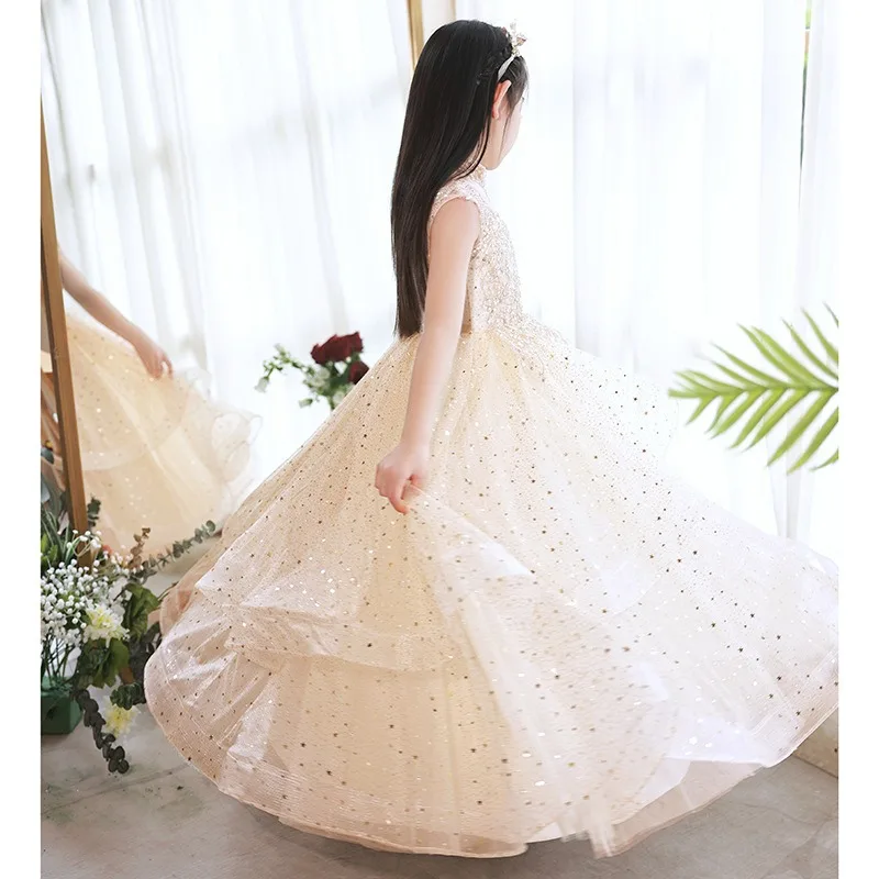 Flower Girl's Fluffy Gaze Dress, Evening Little Host, vestidos para piano, vestido de baile, Walk Show, novo, primavera