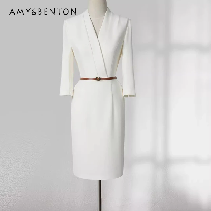 

Seven-quarter Sleeve Professional Women's Dress 2026 Spring Autumn Temperament Slim Commuter Sales Work Clothes Dresses Ladies