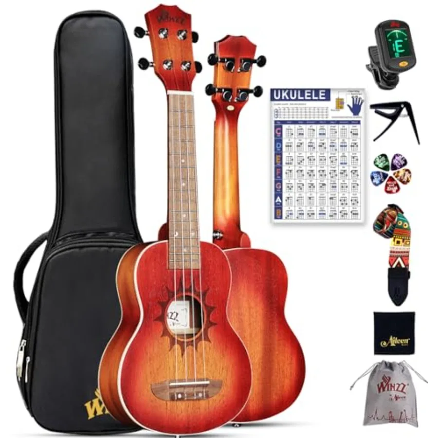 

21-дюймовое укулеле из красного дерева для начинающих взрослых, стартовый набор с таблицей аккордов и капо, уникальный дизайн, подарок в натуральном цвете