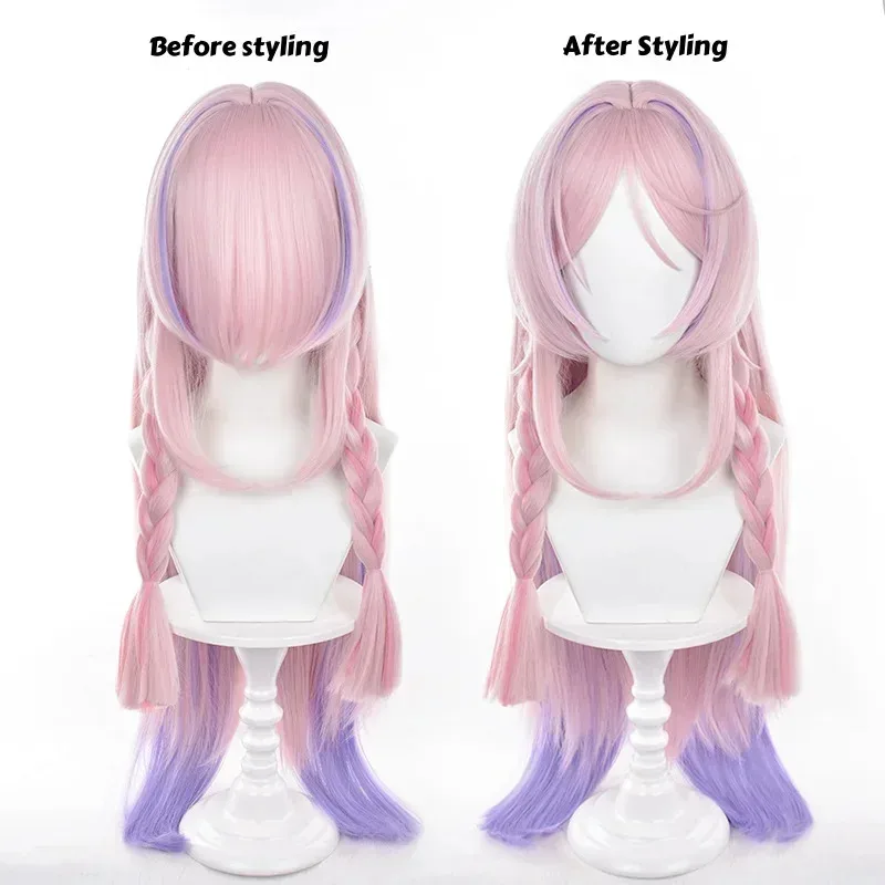 CyCitlali Peruca Cosplay 85 cm de comprimento Cabelo Trançado Rosa Roxo Gradiente Peruca Cosplay Anime Cosplay Resistente ao Calor