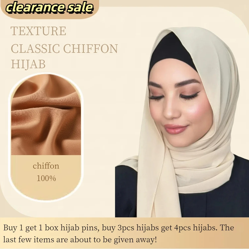 Thick style High Quality Texture Classic Chiffon Hijab Scarf Muslim Women Solid Color Head Wraps Ladies Big Size Headscarf Shawl