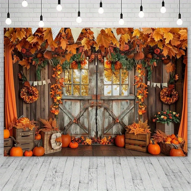 1pc Autumn Background Polyester Autumn Harvest Pumpkin Photo Background Used for Thanksgiving Party Decoration