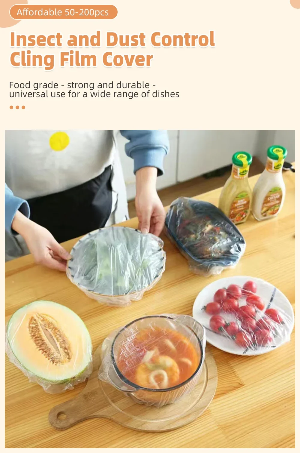 100 Stück Einweg-Lebensmittelabdeckungen, Elastische Schüssel-Schutzabdeckungen, Frischhaltefolienbeutel für Obst, Obst- und Gemüseabdeckung – Detail 2