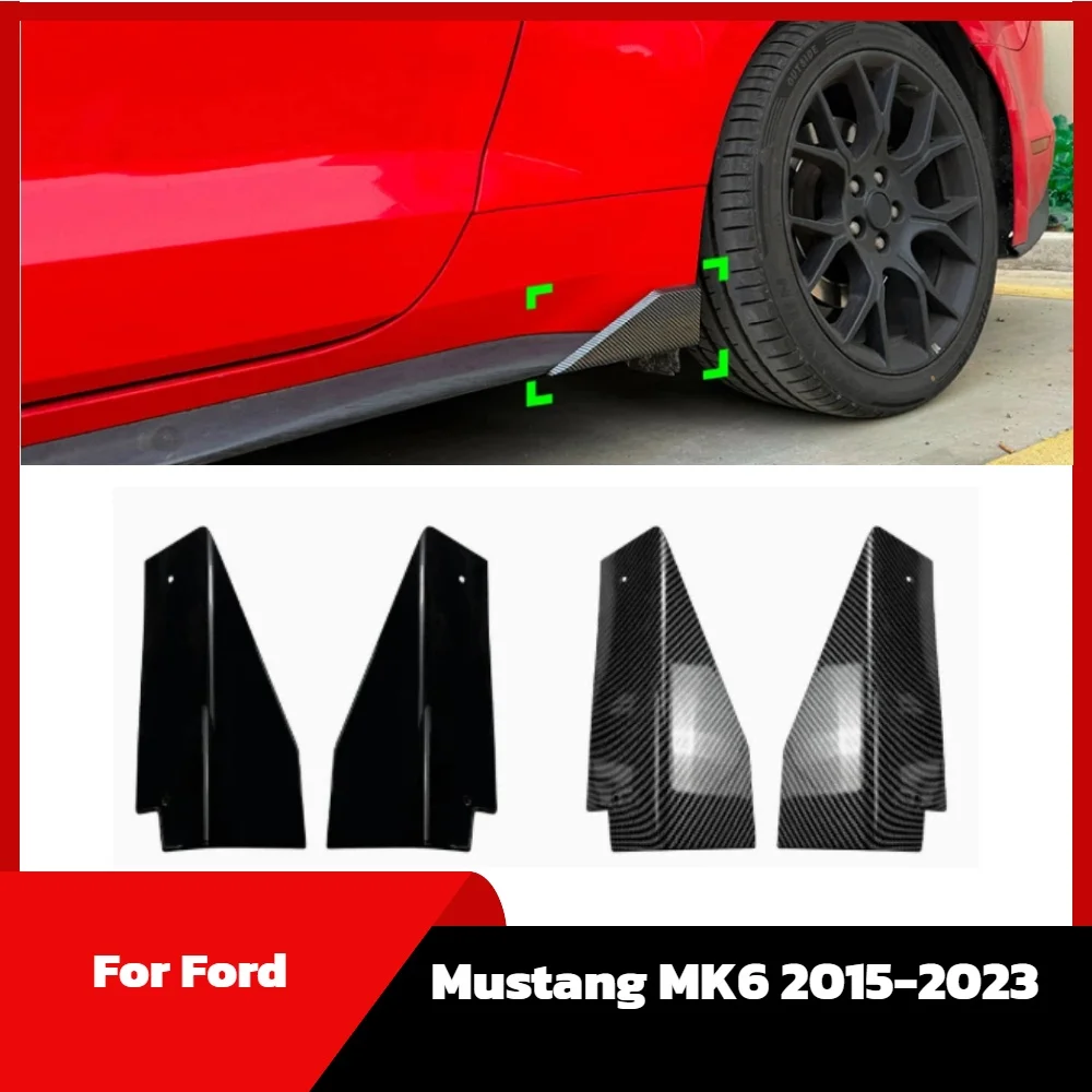 

For Ford Mustang MK6 2015-2023 Carbon Fiber Look/ Gloss Black Rear Side Skirt Extension Panel Cover Guard Protector Kit