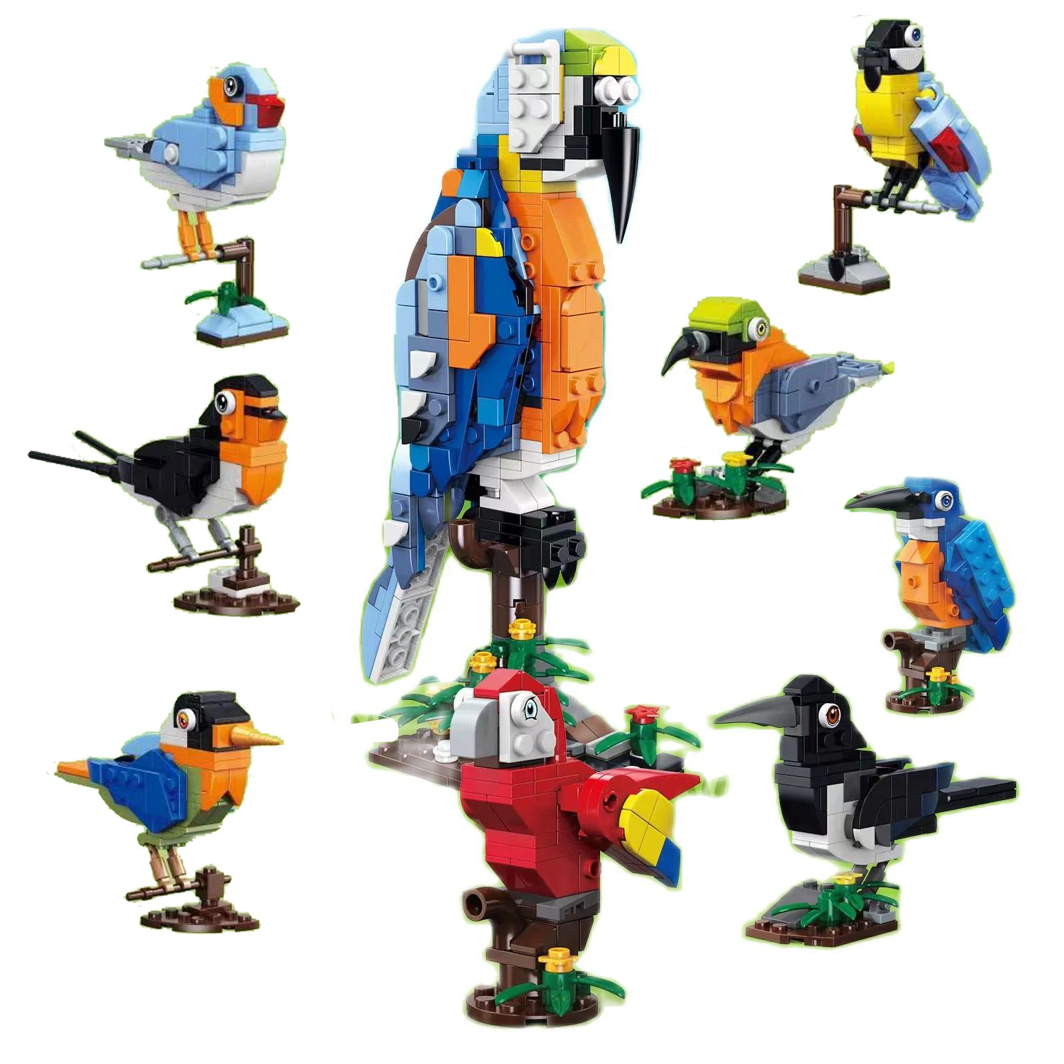 8in1 Creative Lovely Birds Parrot Building Blocks Animal 2in1 Fish Bricks DIY Toys For Children Gifts