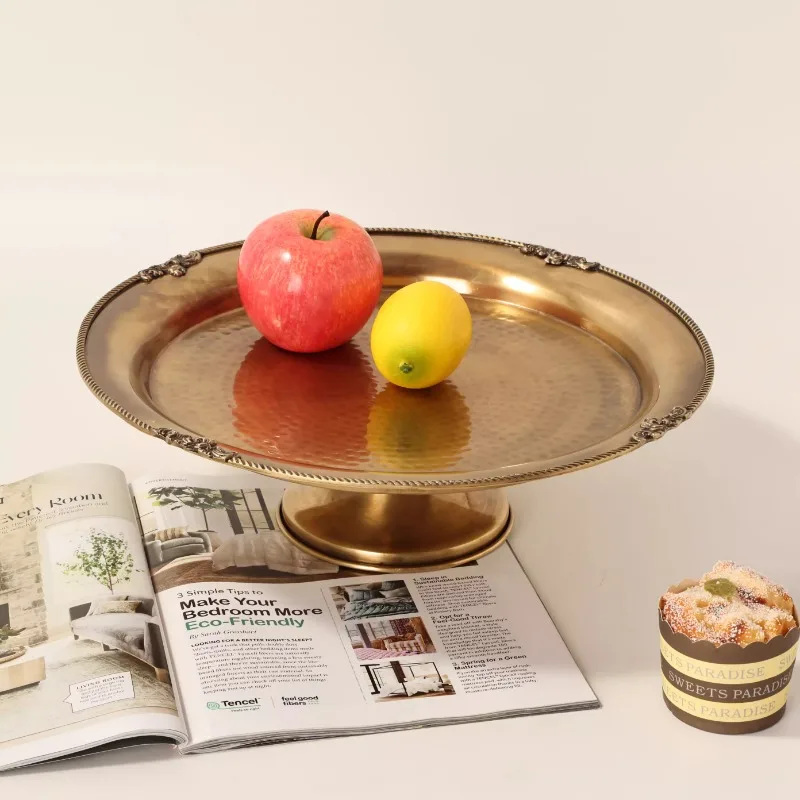 Brass Tall Fruit Bowl Tray Living Room Candy Tray Storage Tray Afternoon Tea Snack Plate Crafts Ornaments