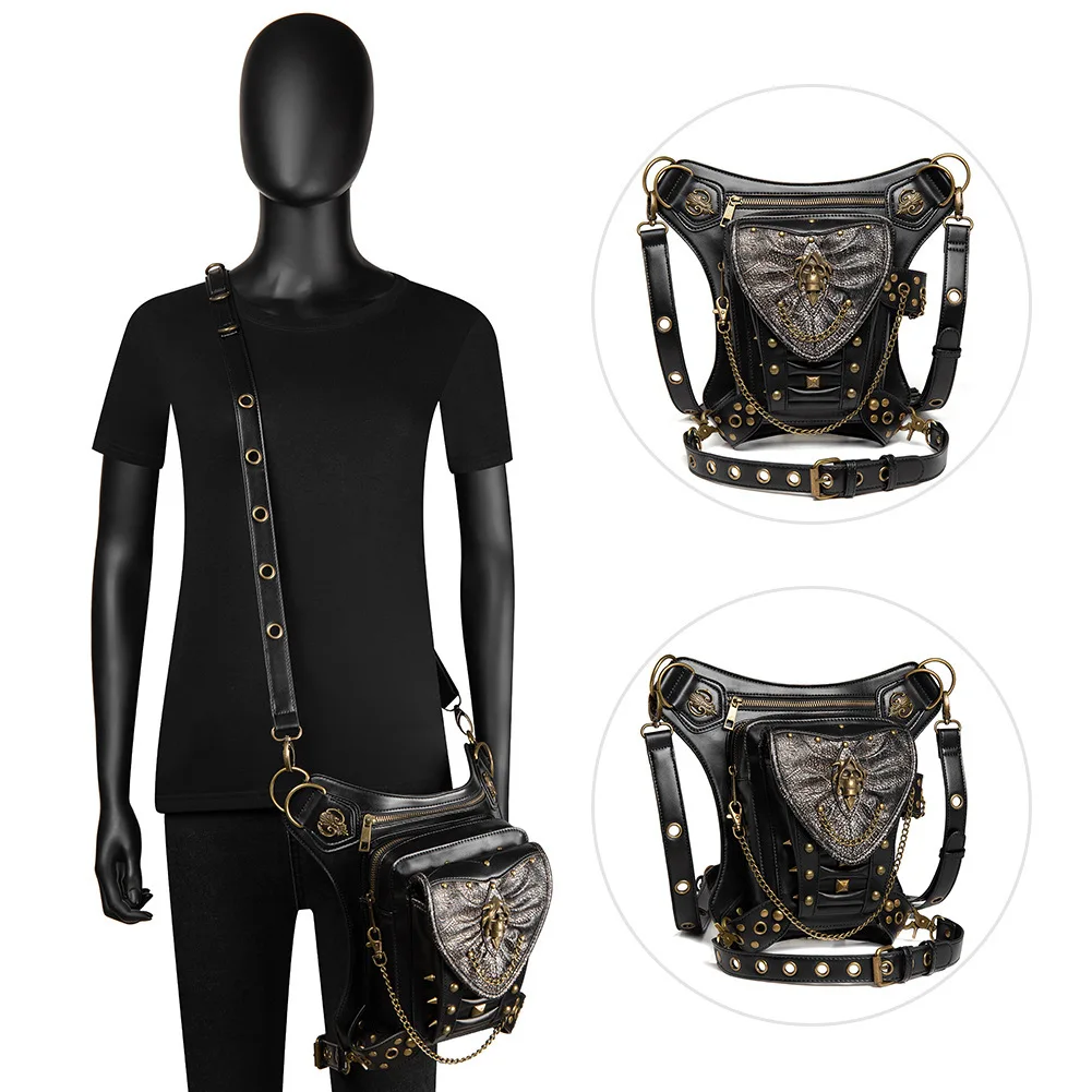Punk New Women's Bag Skull Chain Locomotive Bag Women's Shoulder Messenger Bag Outdoor Mobile Phone Fanny Pack Men