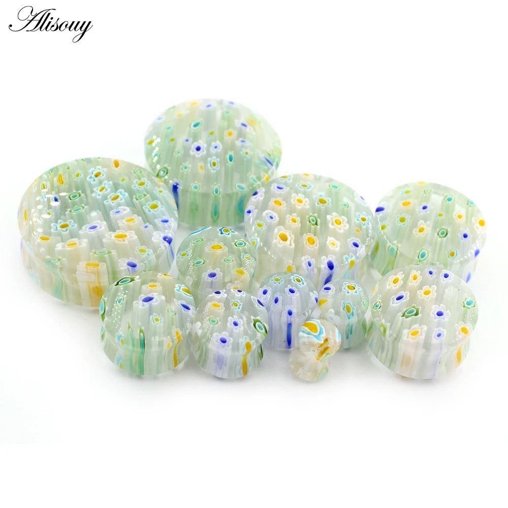 2 PC Glass Cute 6mm-30mm Glaze Flower Flared Ear Tunnels Plugs Flesh Stretcher Expander Gauges Earrings Piercing Body Jewelry
