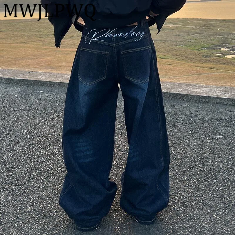 

MWJLPWQ Свободные джинсы с вышивкой в американском стиле, мужские широкие брюки в стиле хип-хоп, уличные брюки 2021, осенний прилив 12473