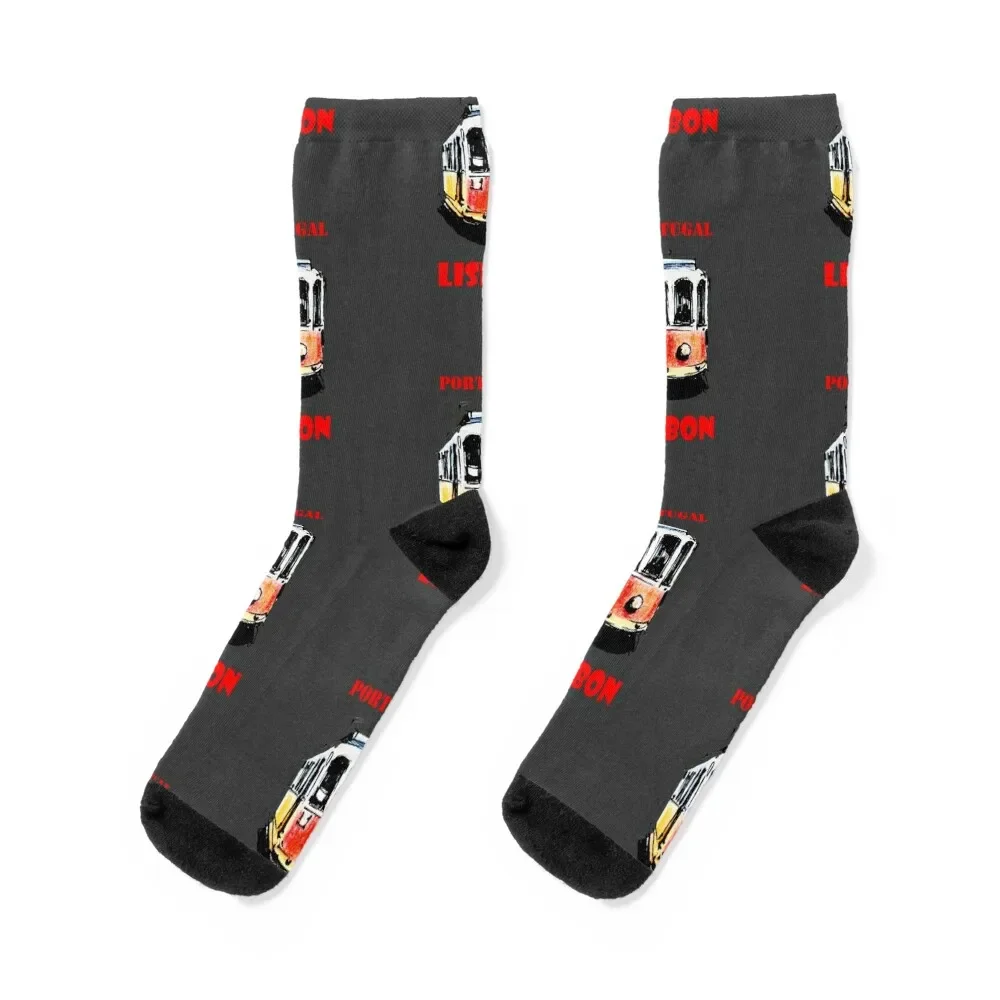 Lisboa Lisbon Tram red Portugal Socks gift christmas stocking Women's Socks Men's