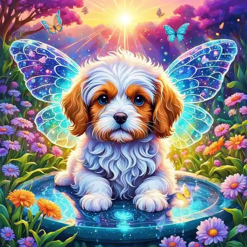 

GATYZTORY Diamond Painting Butterfly Winged Dog 5D DIY Diamond Embroidery Full Square Mosaic Rhinestone Art Home Decoration