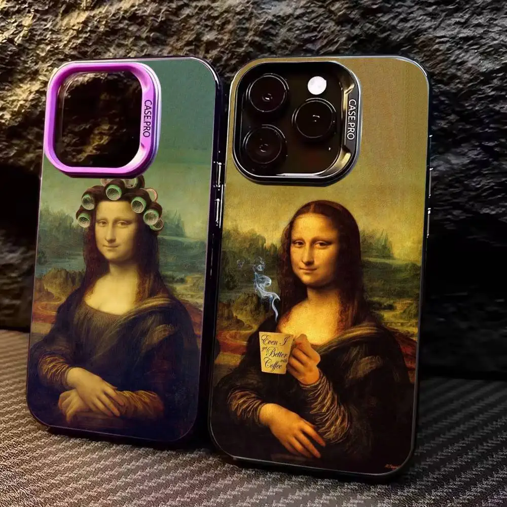 

Leonardo da Vinci Mona Lisa Art Phone Case For iPhone17,16,15,14,13,12,11 Plus,Pro Max Colored Silver Plated Inside Cover