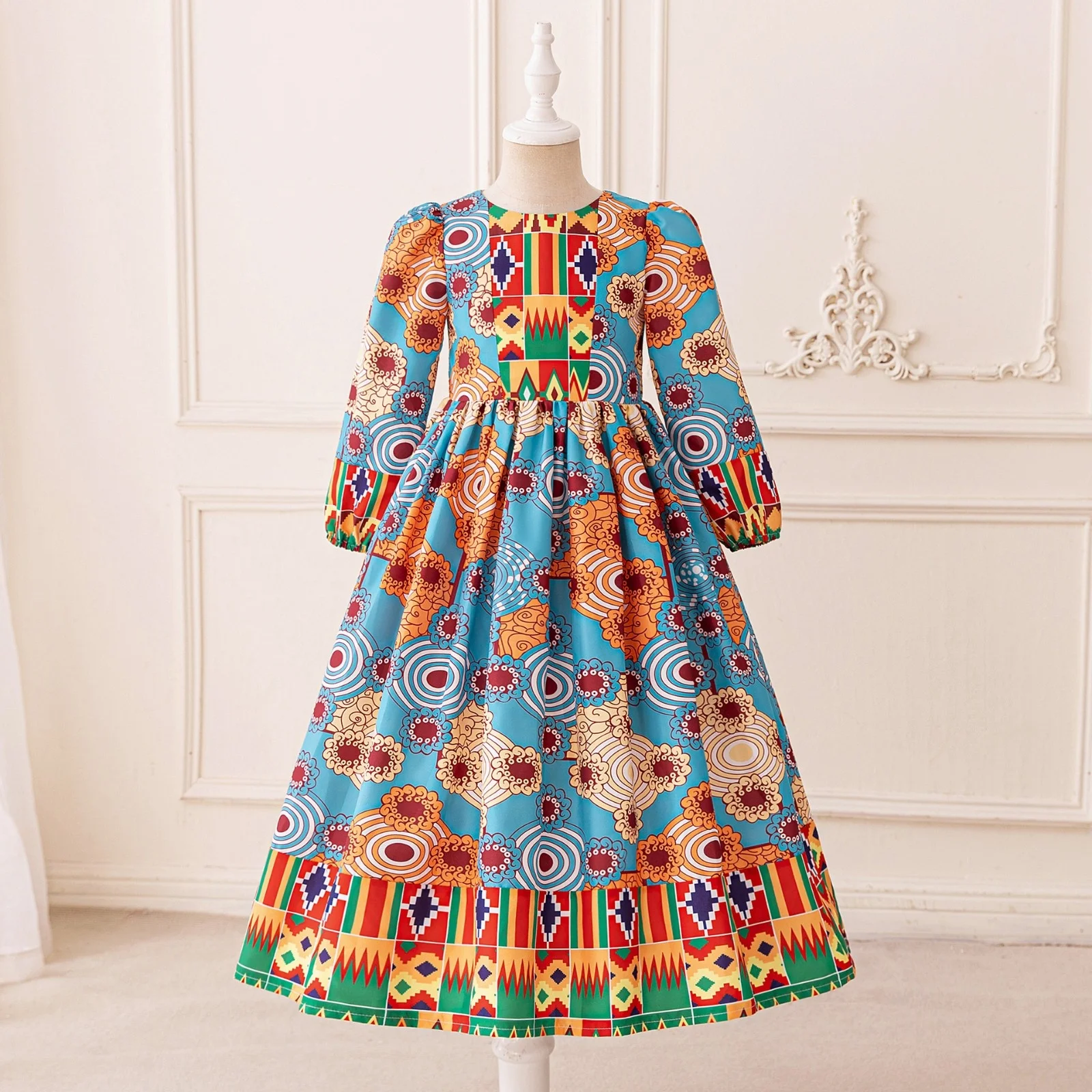 

Children Long Sleeves Evening Dress Girls Muslim Clothes Kids Arab Dubai Eid Party Gown Casual Costume Children's Dress
