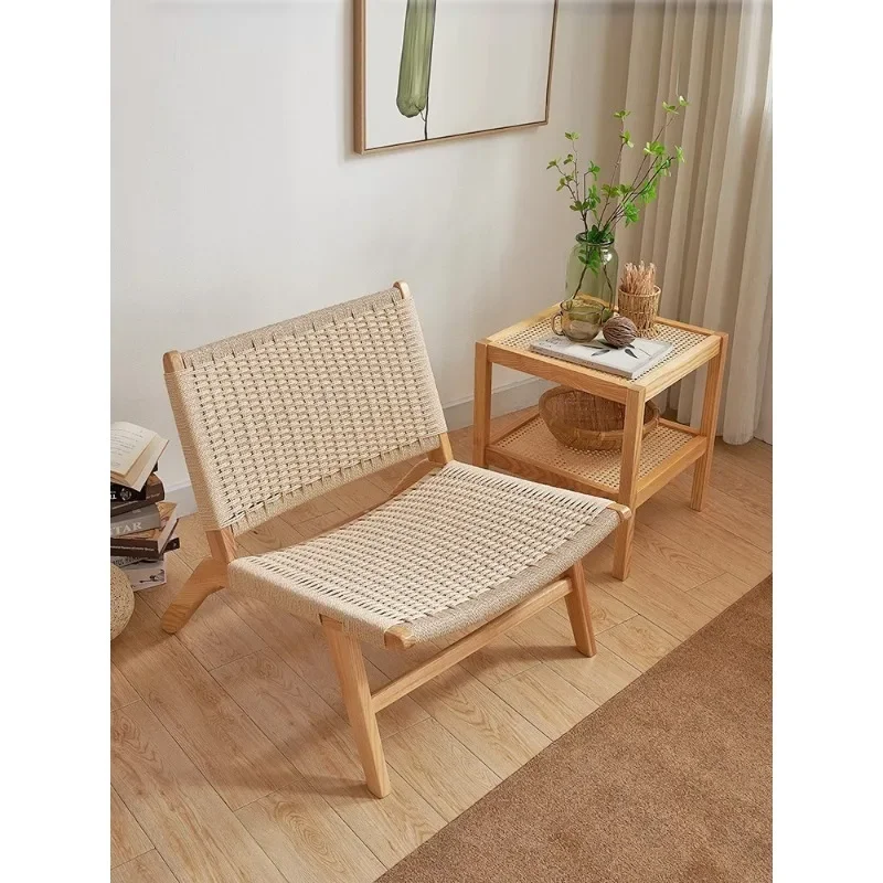 كرسي ترفيهي للشرفة مصنوع من الخشب الصلب مكون من ثلاث قطع كرسي أريكة منسوج فردي شقة صغيرة لغرفة المعيشة والمنزل