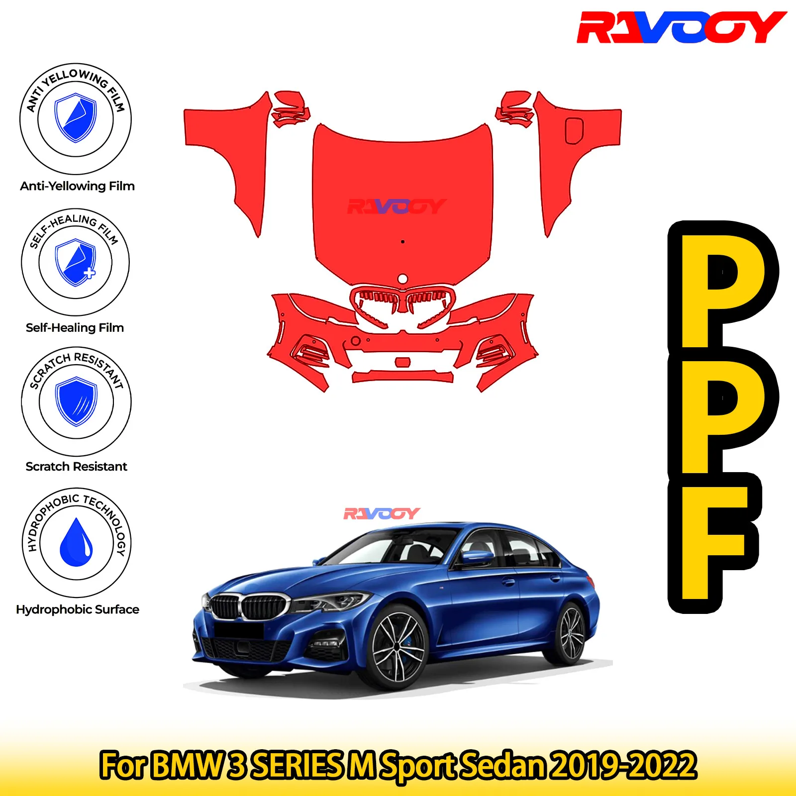 

For BMW 3 SERIES M Sport Sedan 2019-2022 Glossy Matte Black Precut front PPF Kit Paint Protection Film