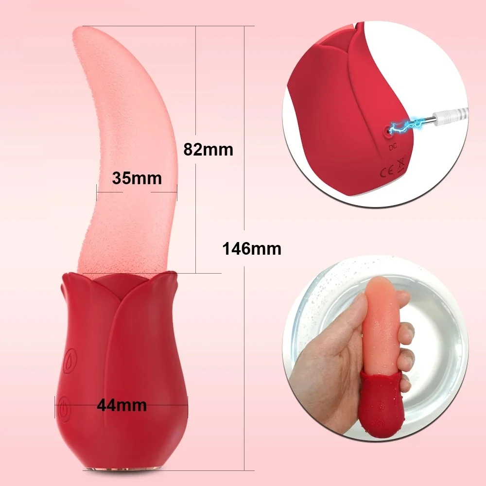 Hot Selling Realistic Tongue Licking Rose Vibrators Sex Toys for Adult Women with G spot Clitoris Stimulator Nipple Massager