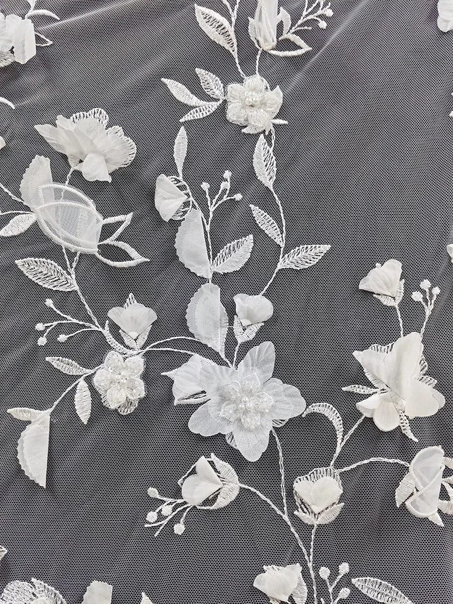 Tessuto di pizzo tulle bianco - Paillettes con perline per abiti da sposa e progetti fai-da-te