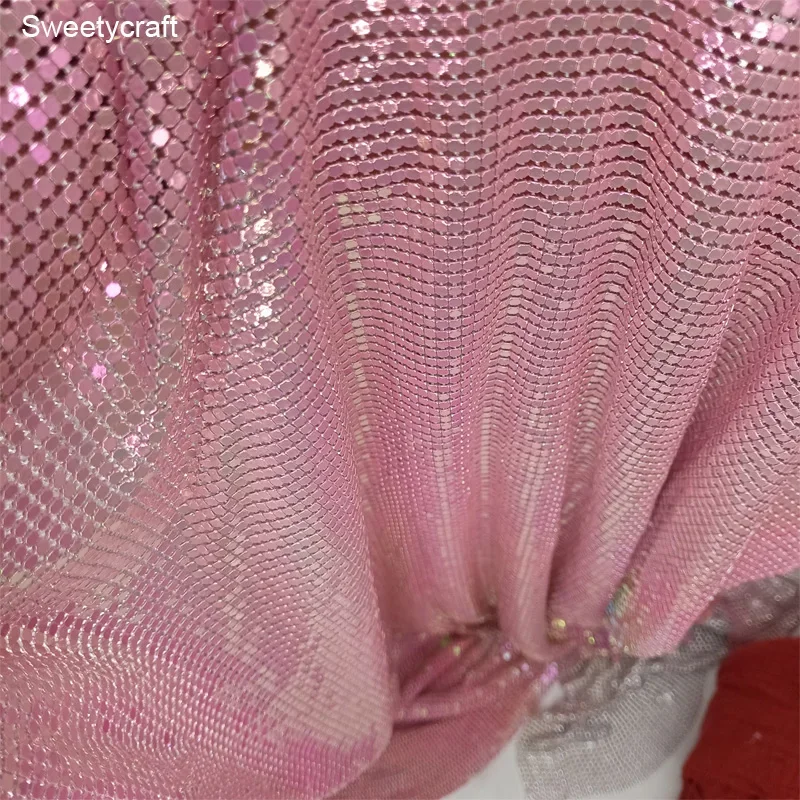 1pc 45*150cm Pink Red Iridescent Metal Mesh Fabric Metallic Sequin Fabrics For Home Decoration Curtains Cosplay Dress IY Sewing