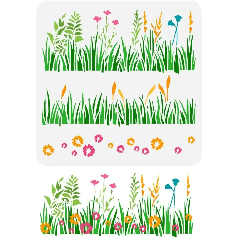 Layering Grasses Painting Stencil 11.8x11.8inch Reusable Wild Flower Drawing Template DIY Art Reed Grass Pattern Decoration