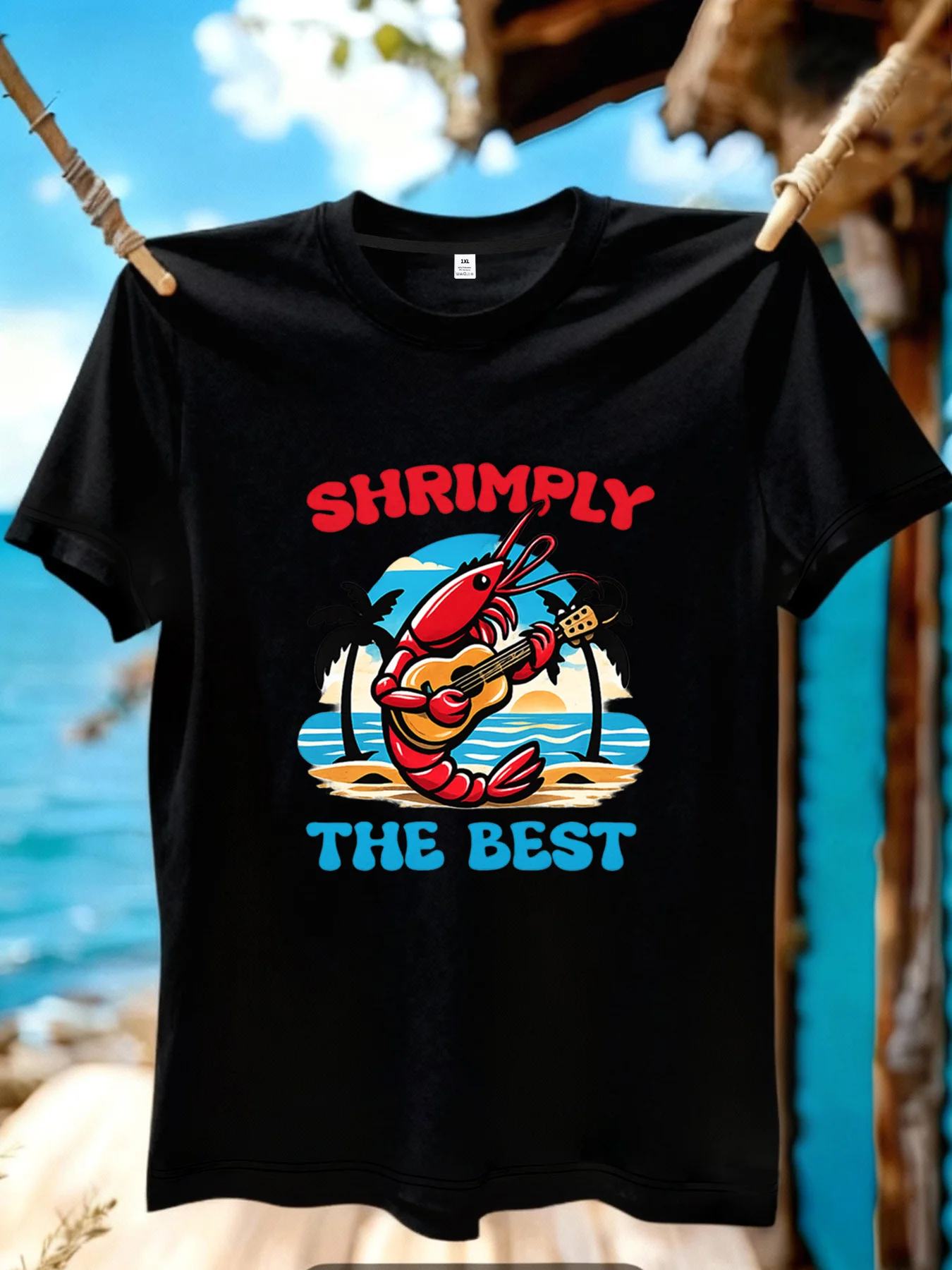 

[YJ01431] Женская футболка больших размеров с мультяшным принтом «Лобстер играет на гитаре», летняя повседневная футболка с коротким рукавом, модная и универсальная.