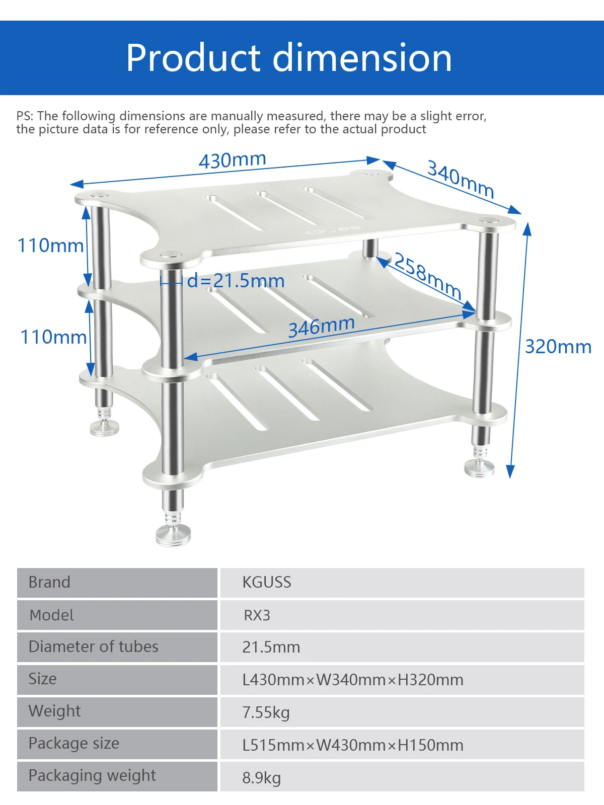 KGUSS Split Audio Equipment Rack, todo o alumínio, processo CNC, amplificador de potência, DAC, equipamento Home Theater, dispositivo Rack, requintado, RX3