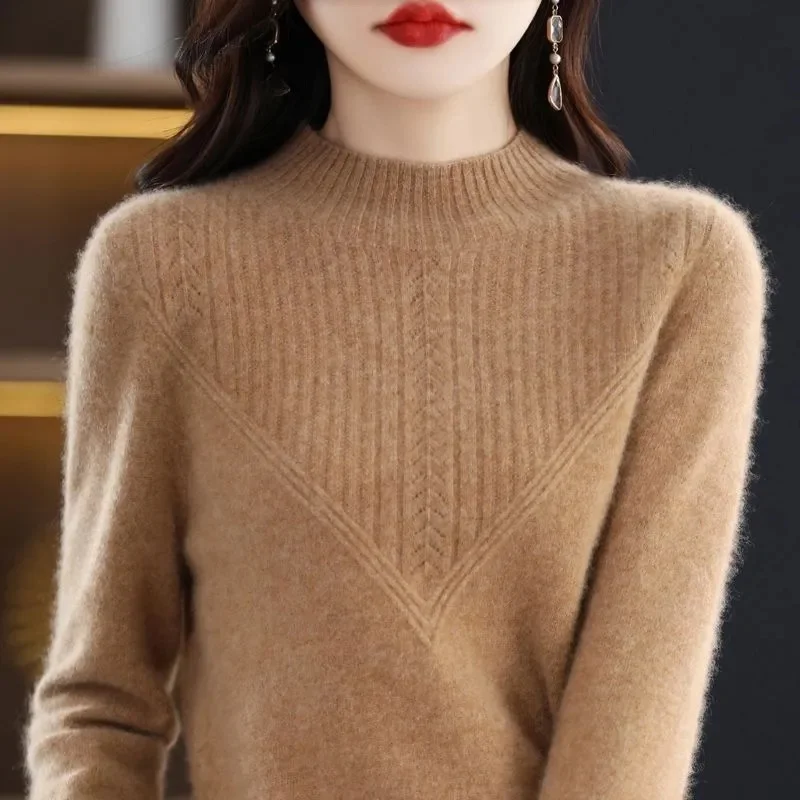 

100% merino wool cashmere sweater women's sweater semi-high-necked long-sleeved pullover new warm pullover in autumn and winter