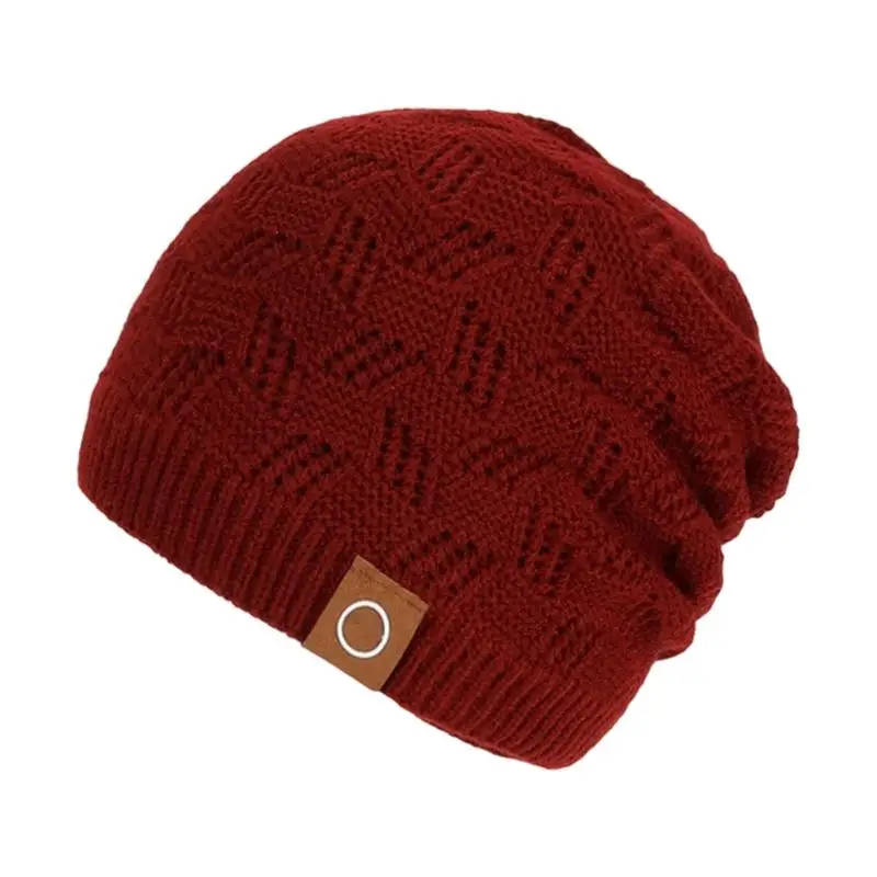 A52E Acrylic Knit Skull Cap Slouch Hat Soft Plush Liner Brimless Hat for Men Sport Use