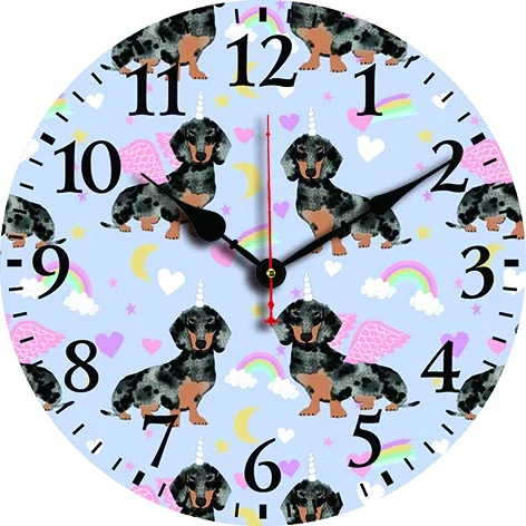 Cartoon Rainbow Dog Wall Clock Living Room Bedroom Round Silent Clock Dining Room Office Decoration Clock Home Carfts Art Decor