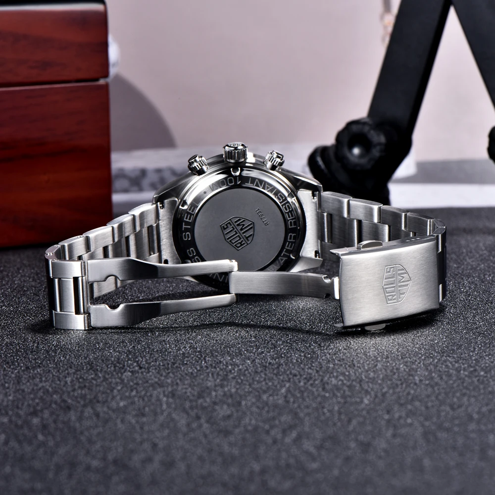 RollsTimi 2025 ريترو كرونوغراف كوارتز ساعات رجالية 40 مللي متر الفولاذ المقاوم للصدأ مقاوم للماء ساعة معصم للرجال مقاوم للماء اليابان Movt