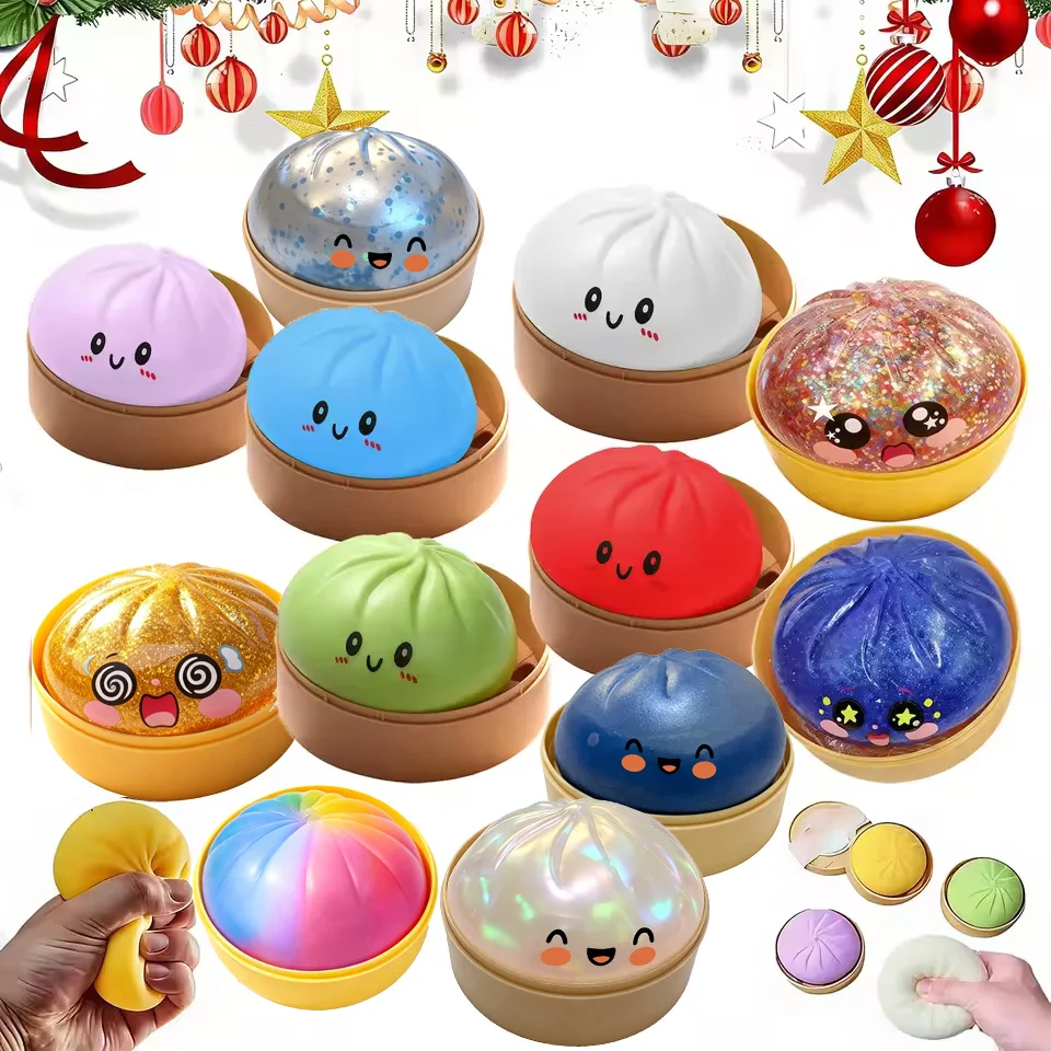 Multi-style Colorful Glitter Simulated Dumpling Squishy Toy –  Anxiety Relief Sensory Squeeze Ball Kawaii Office Home Desk Decor