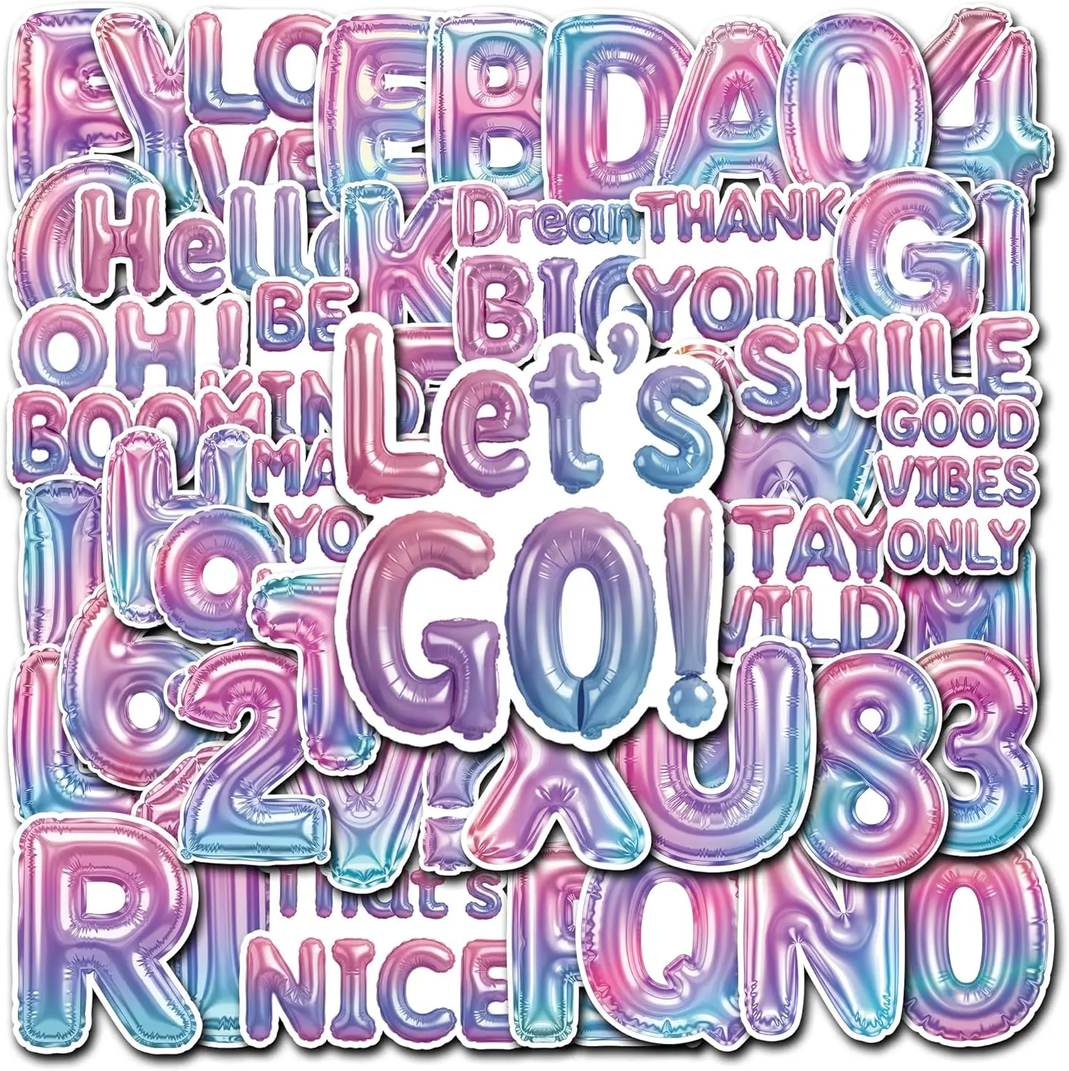 

50 Pcs Cute Balloon Letter Stickers for Laptop, Water Bottle, Scrapbooking