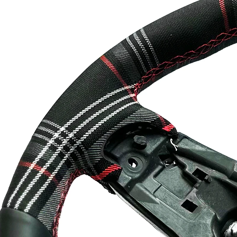 Gti tartan e fibra de carbono costurado à mão capa de volante para vw golf mk7 gti 7 gtd gte 7 r 7 polo (r-line) 2013-2021 ano