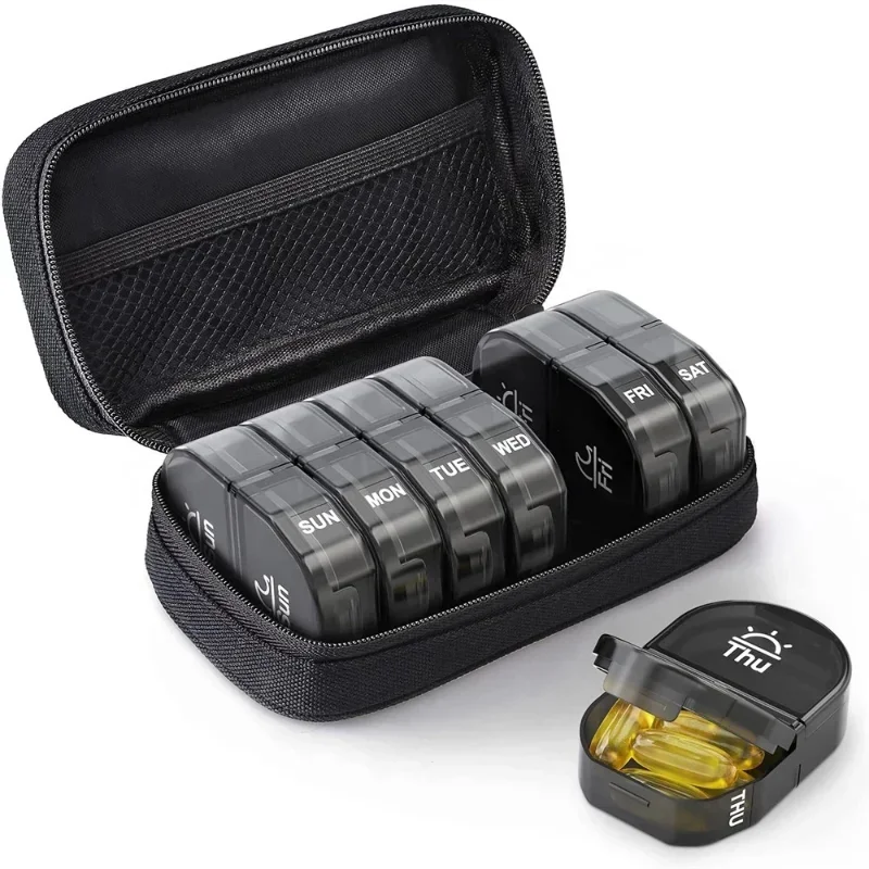 

Weekly Pill Organizer Case 2 Times A Day Portable Travel Pill Box 7 Days Large Compartments for Vitamins Medicine Eating At Time