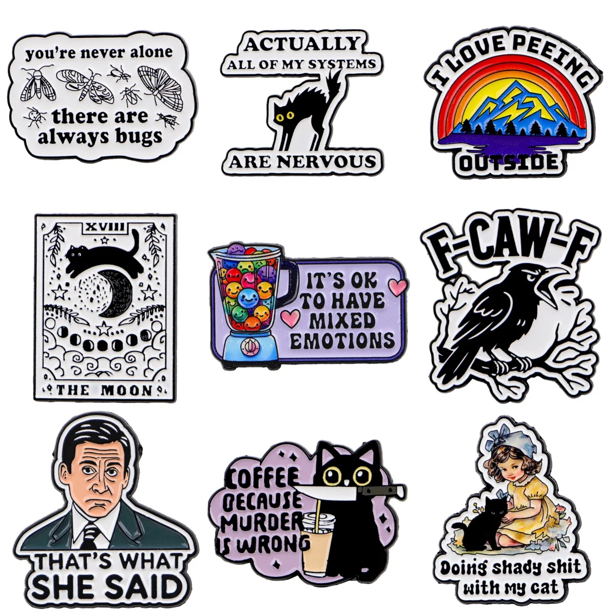 Pin esmaltado de Tarot de gato negro, broche de cuervo de dibujos animados para abrigo, broches para mujer, insignias de solapa de moda, regalo de joyería para amigos