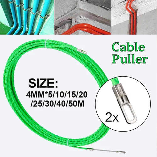 Imagen 2 del producto Extractores de Cable de fibra de vidrio, dispositivo de guía, enhebrador, conducto, serpiente, Rodder, cinta de pescado, herramienta de ayuda de instalación de cableado, 4mm, 5M-50M