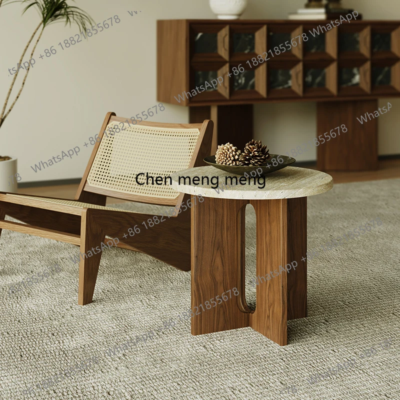 

Wabi Sabi wind retro log corner few living room sofa travertine bedroom bedside mobile flower stand